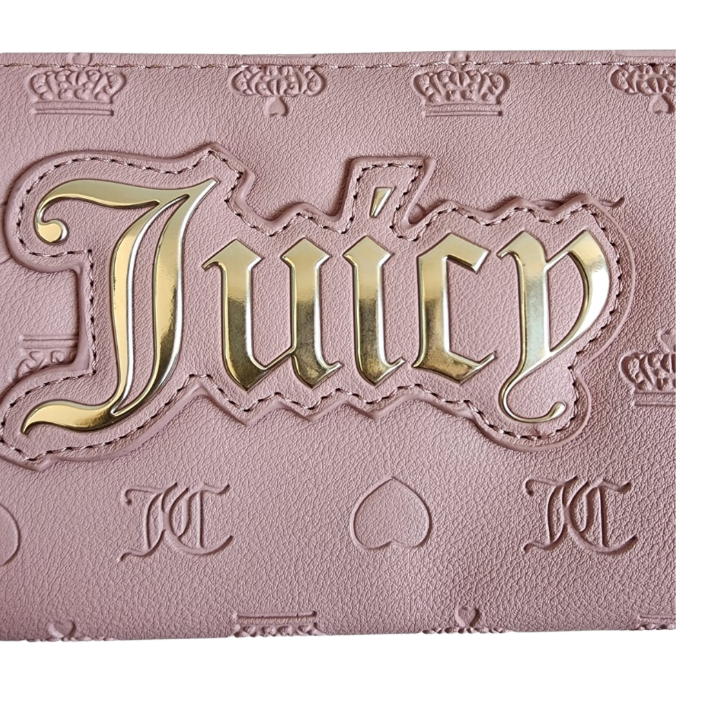 Cartera Juicy Couture original rosa con cierre y logo dorado