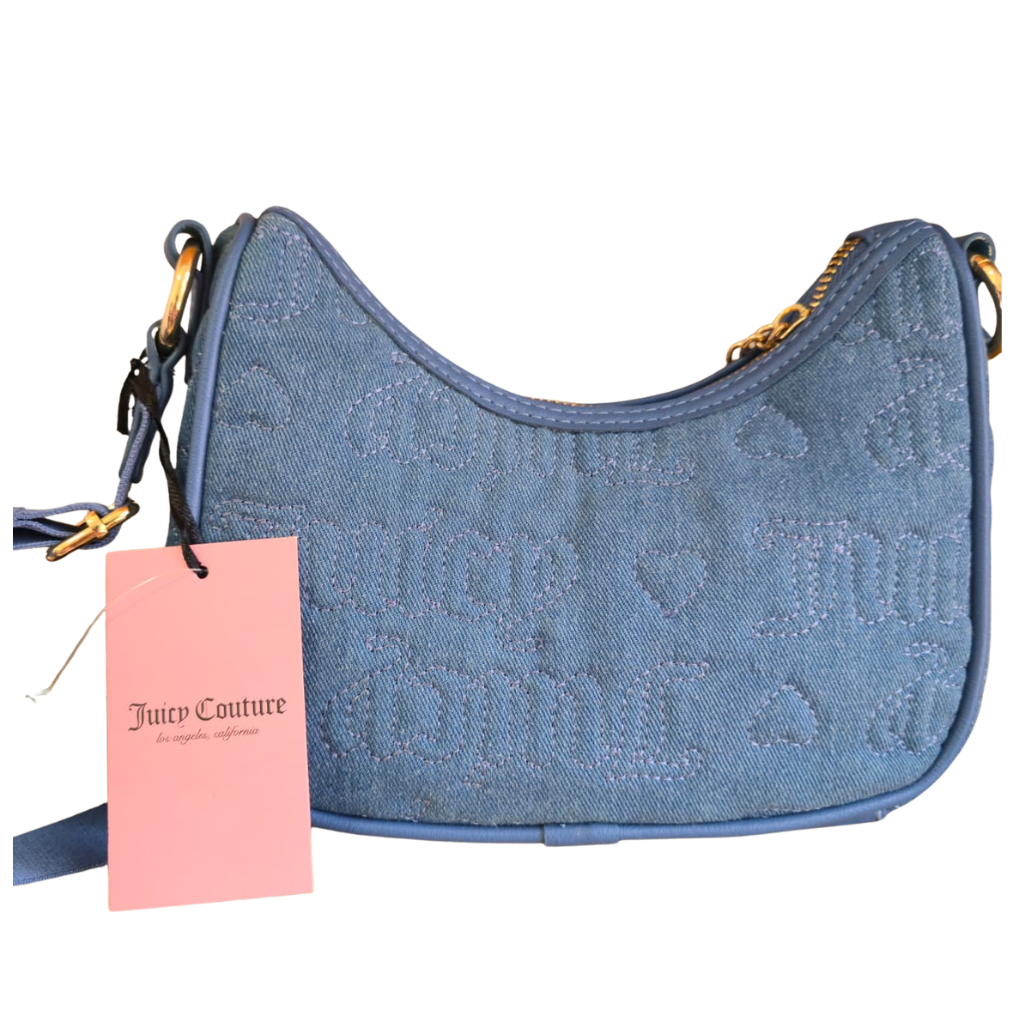 Bolsa Juicy Couture azul con monograma.