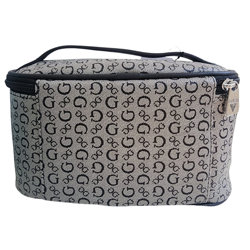 Cosmetiquera Guess monograma gris con cierre superior