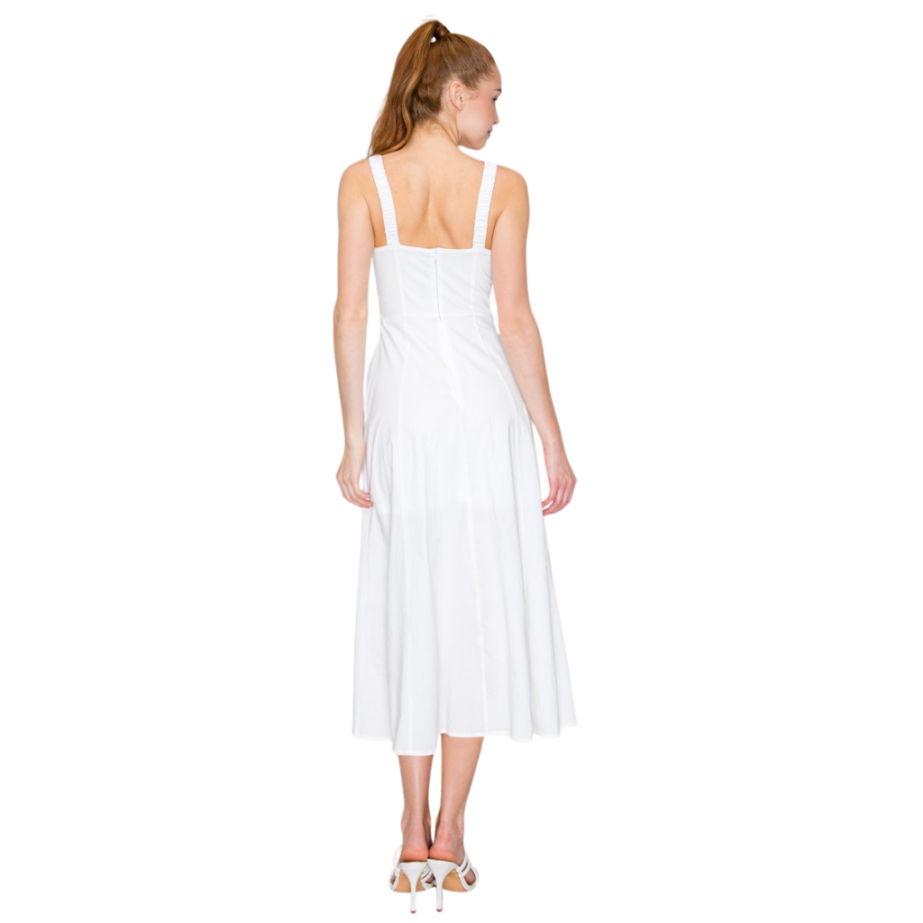 Vestido Blanco Midi con Corset y Abertura