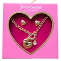 Set Juicy Couture Original Collar con Dije de Corazón y Cristal + Aretes Dorados para Mujer