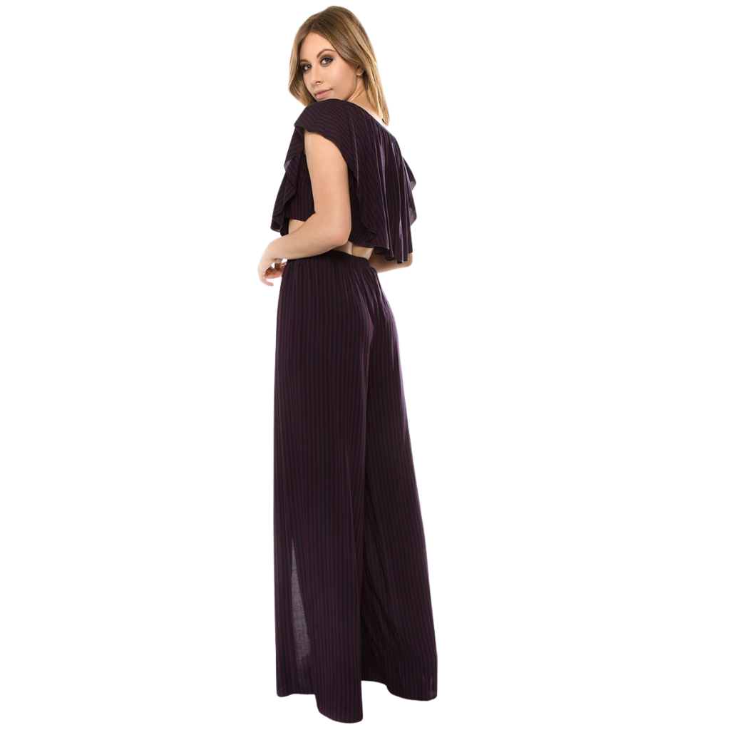 Conjunto Crop Top con Volantes y Pantalón Palazzo a Rayas