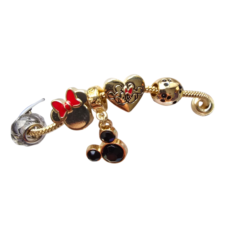 Pulsera Disney Original Minnie Mouse Dorada con Charms y Cristales en Caja de Regalo