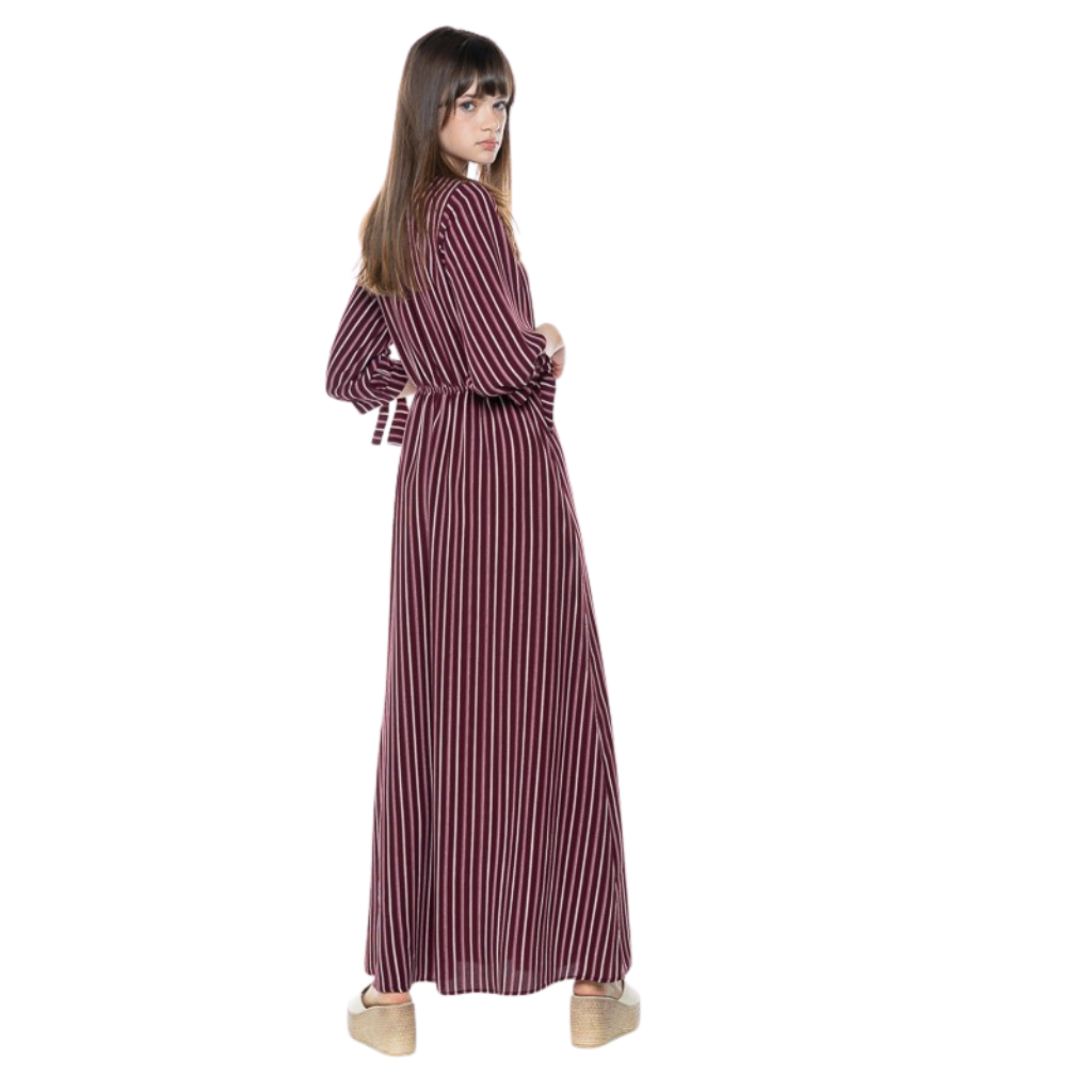 Vestido largo vino de rayas con manga 3/4