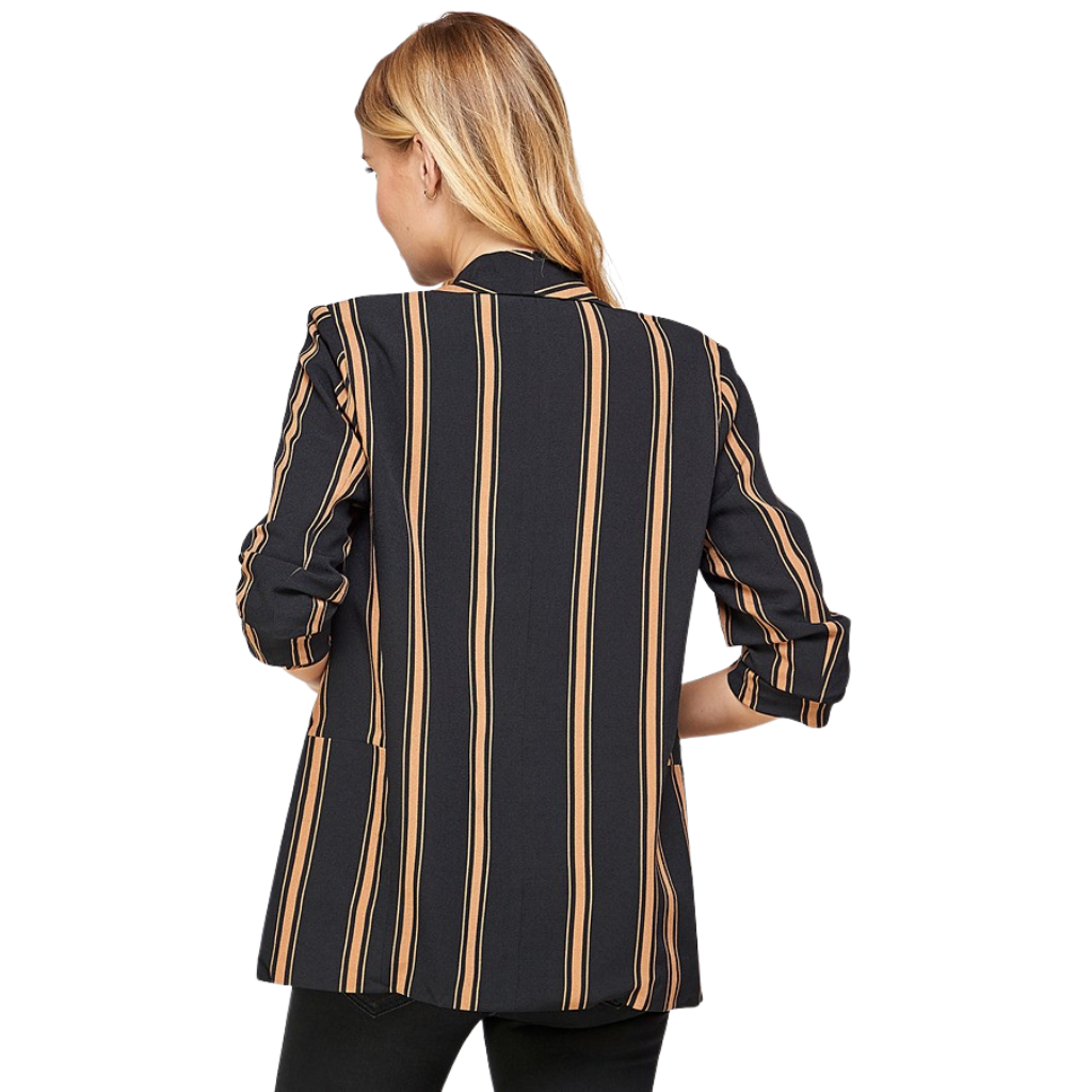 Blazer negro con rayas beige