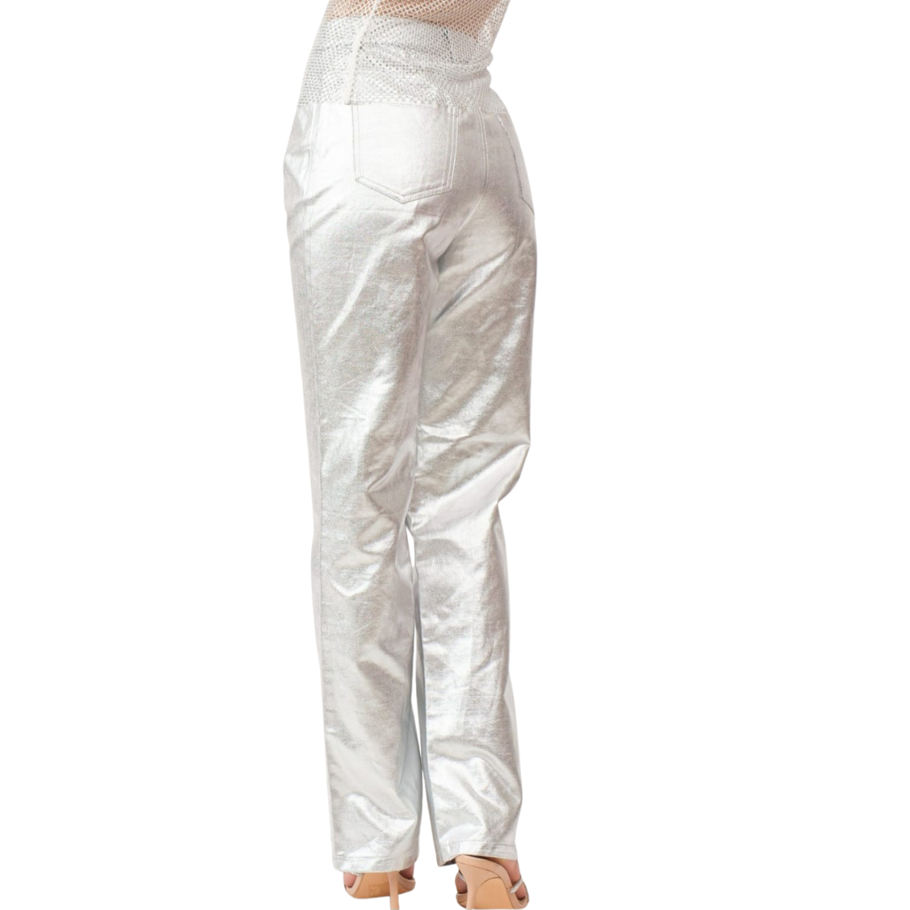 Pantalón metálico plateado recto