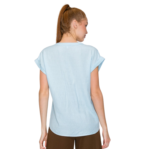 Blusa Azul Claro Básica Ligera Manga Corta Corte Fluido