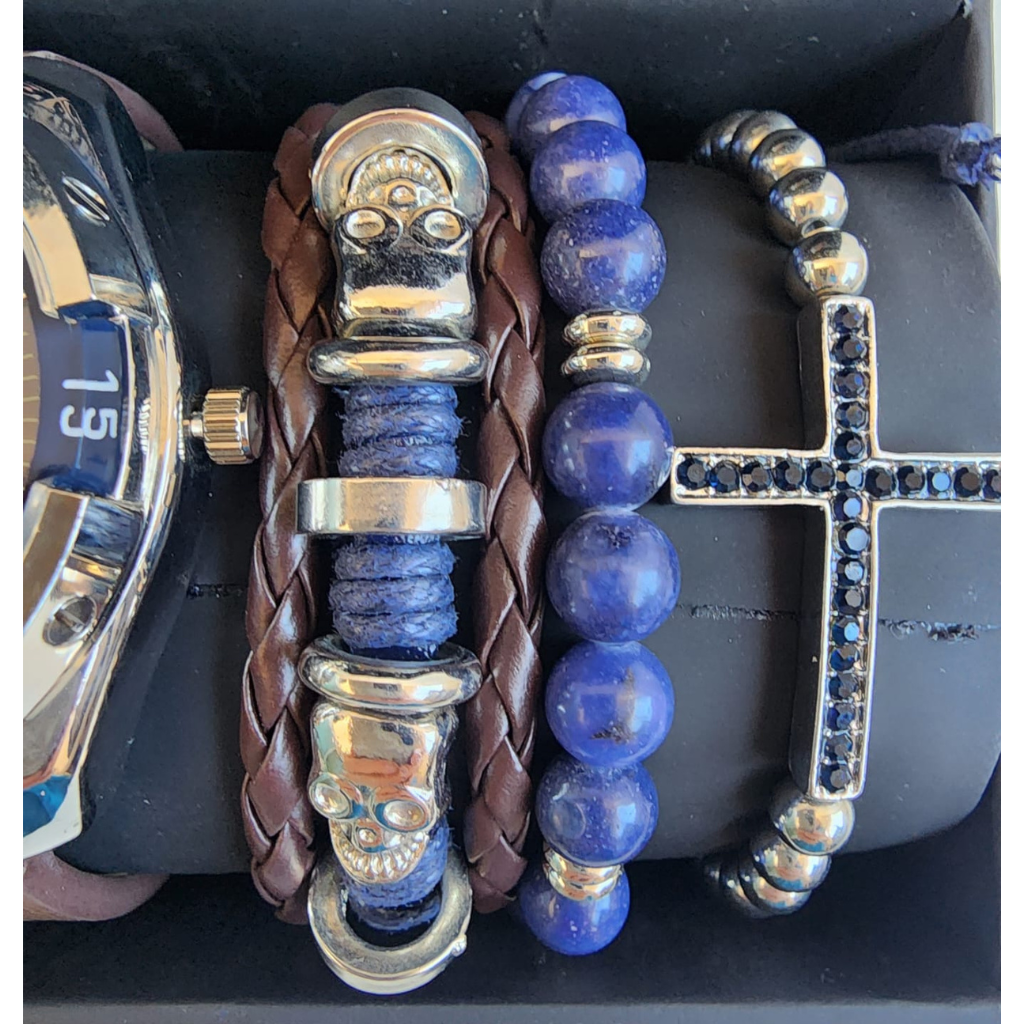 Set reloj American Exchange para hombre con pulseras azul y café