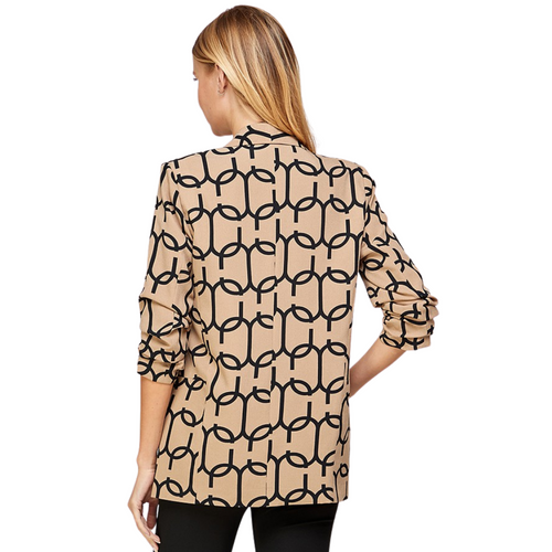 Blazer Beige con Estampado Geométrico