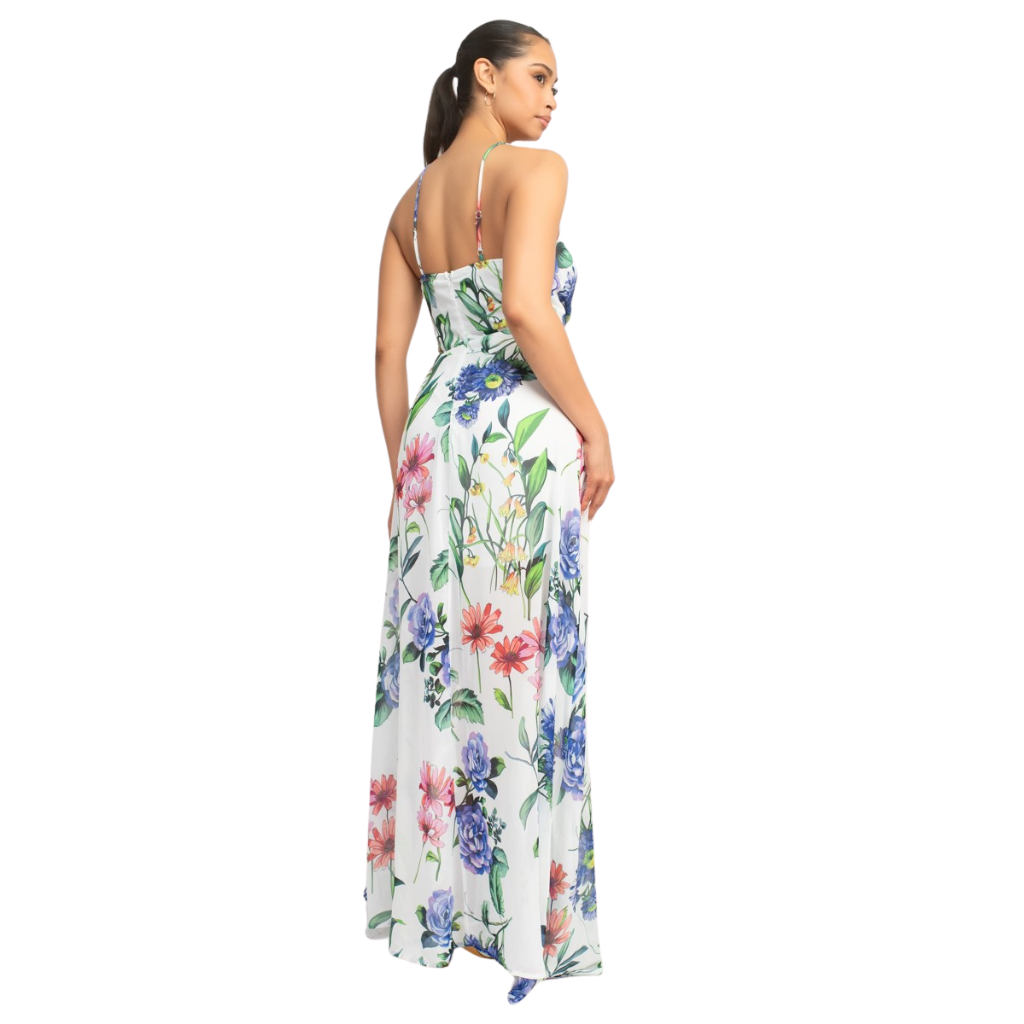 Vestido Largo Floral con Escote Cruzado y Abertura