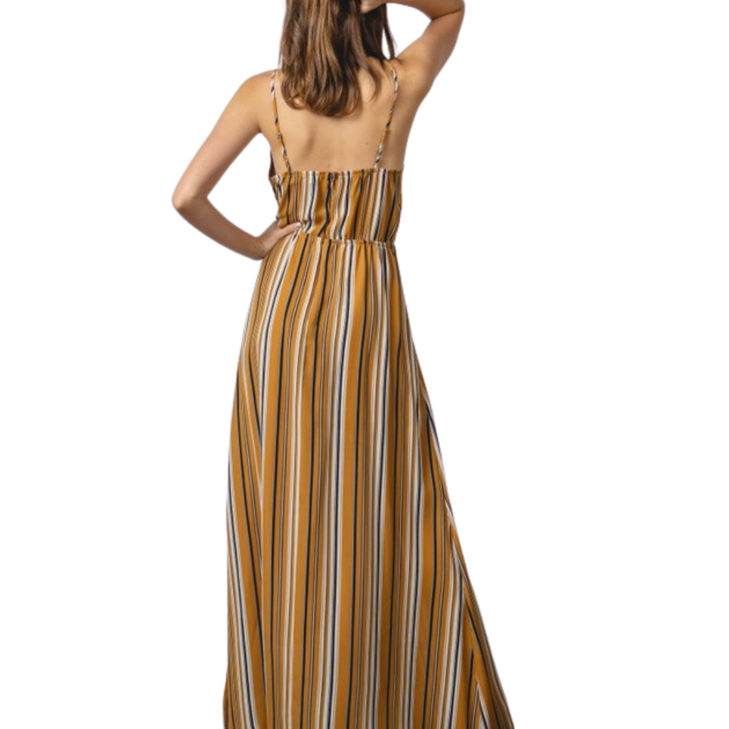 Vestido Largo Rayas Mostaza con Tirantes