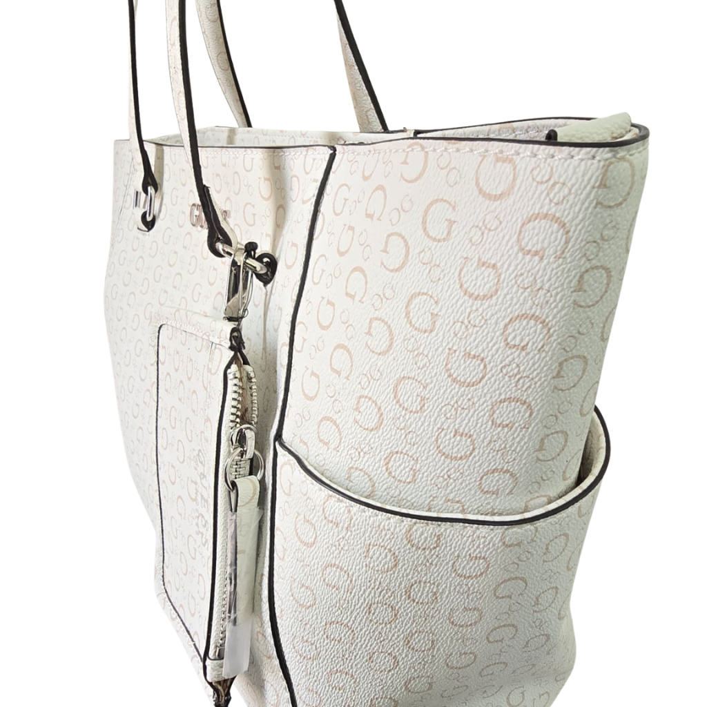 Bolsa Tote Guess Blanca con Monograma y Monedero