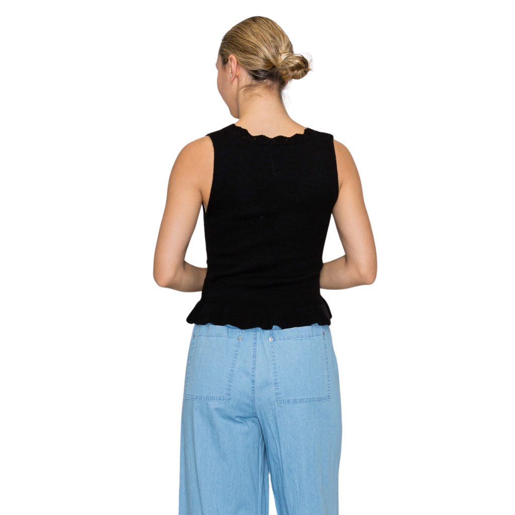 Blusa Tejida Negra con Detalle Calado