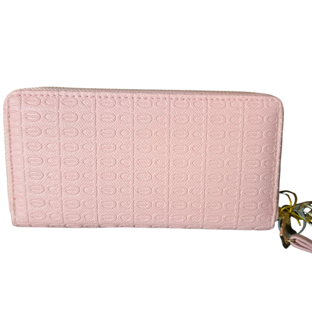 Cartera Bebe Rosa Texturizada con Cierre y Tarjetero