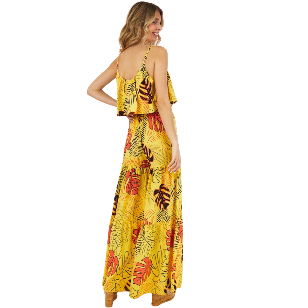 Jumpsuit largo amarillo estampado tropica