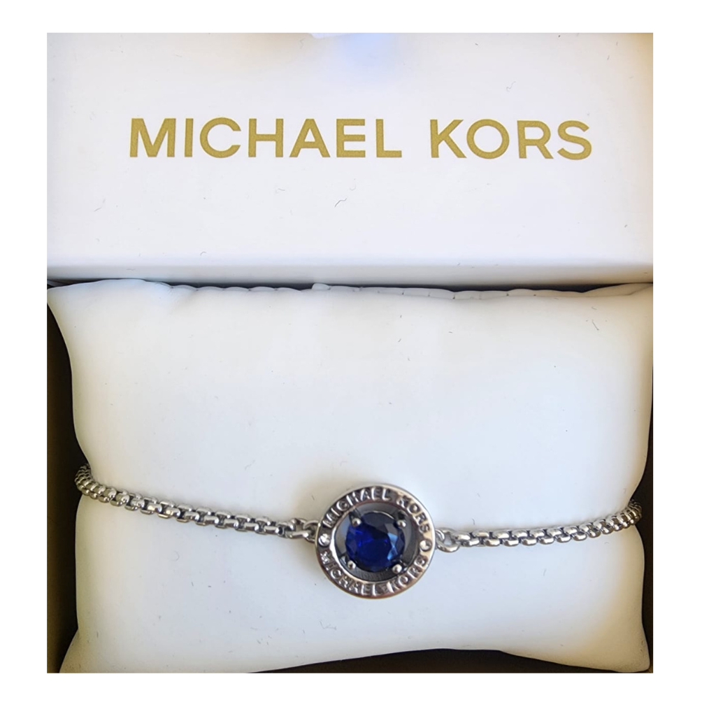 Pulsera Michael Kors plateada con piedra azul estilo elegante