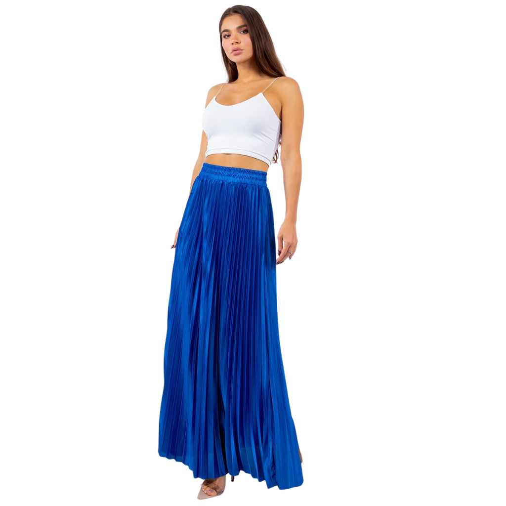 Falda Plisada Satinada Azul Eléctrico