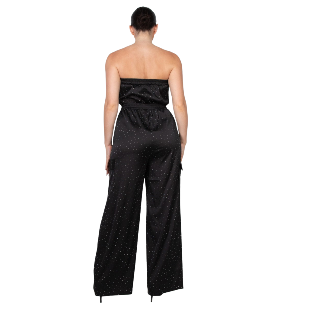 Jumpsuit Strapless Negro con Brillos