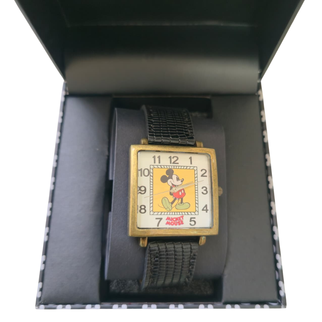 Reloj Disney Mickey Mouse Vintage Rectangular con Correa Negra Original