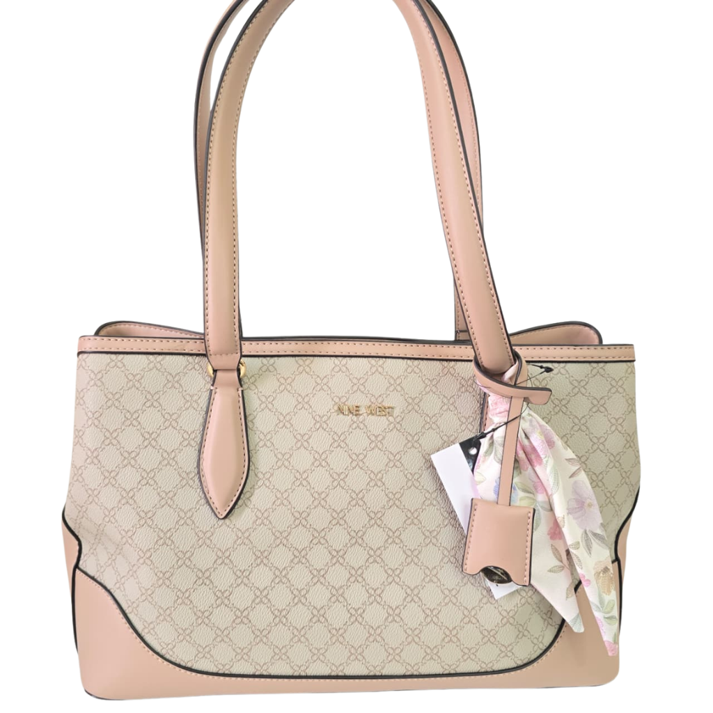 Bolsa Nine West Tote Beige con Detalles Rosa y Monograma