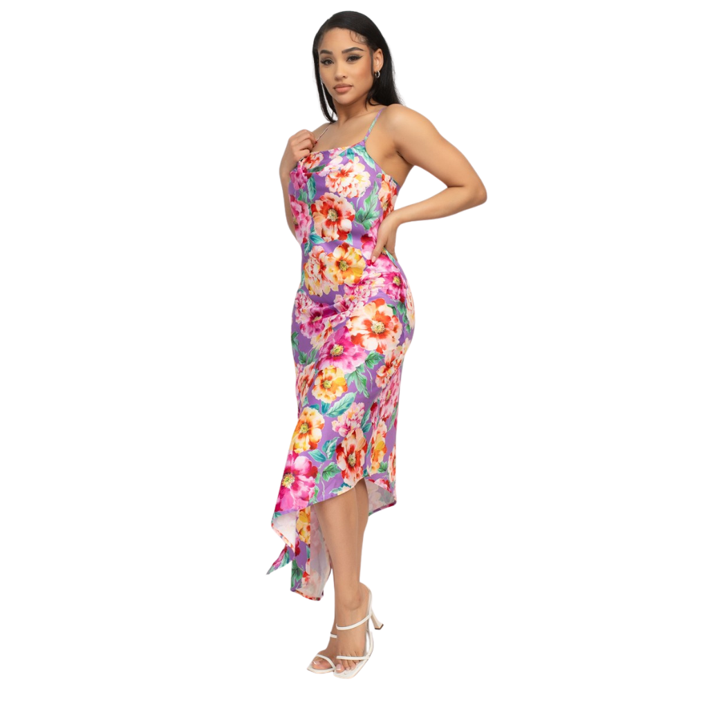 Vestido Midi Floral Multicolor con Abertura
