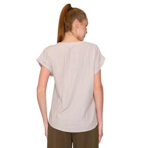 Blusa Beige Básica Suelta Manga Corta Cuello V