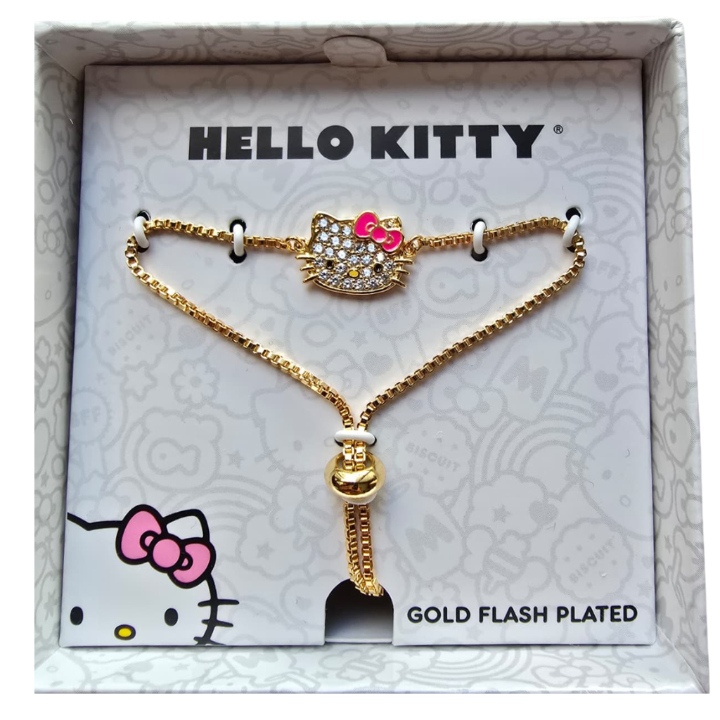 Pulsera Hello Kitty Original Ajustable Gold Flash Plated con Cristales en Caja de Regalo