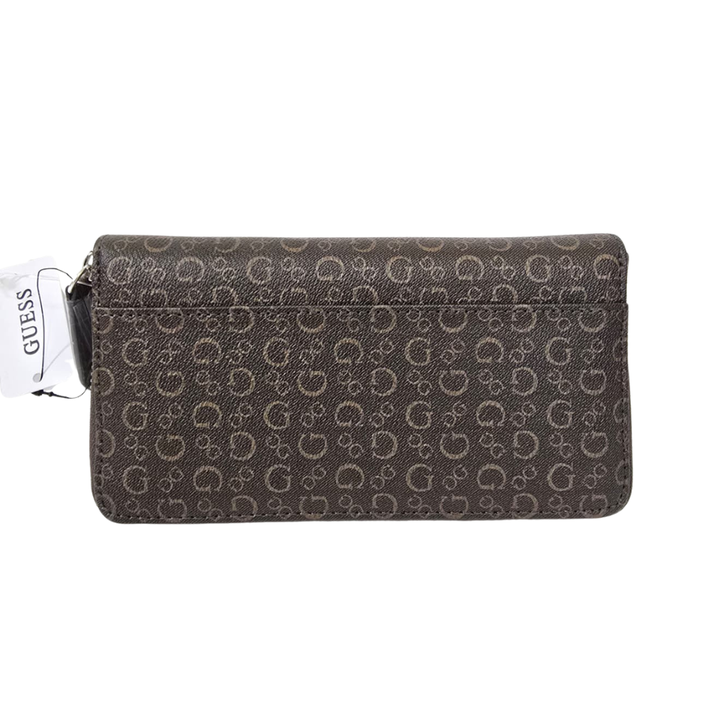 Cartera Guess Café Monograma Zip Around con Logo Triangular