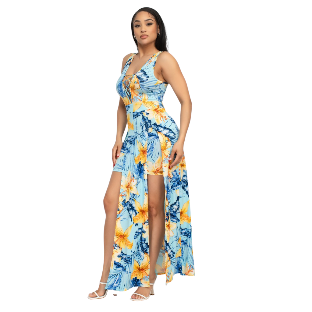 Vestido Tropical Asimétrico con falda Interno