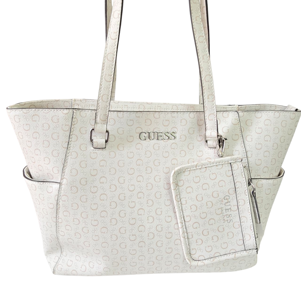 Bolsa Tote Guess Blanca con Monograma y Monedero