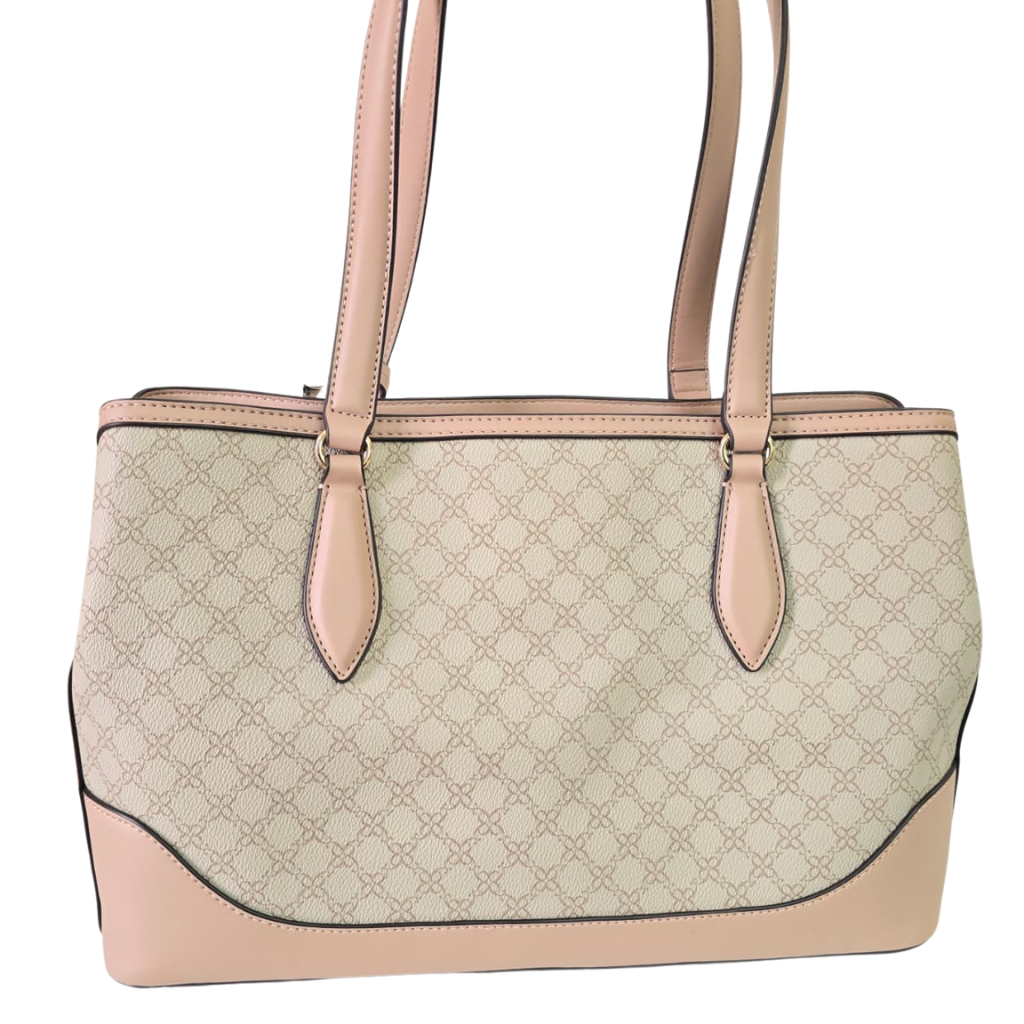Bolsa Nine West Tote Beige con Detalles Rosa y Monograma