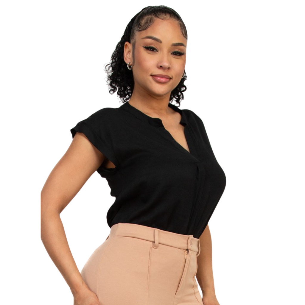 Blusa Negra Básica Elegante Manga Corta Corte Fluido
