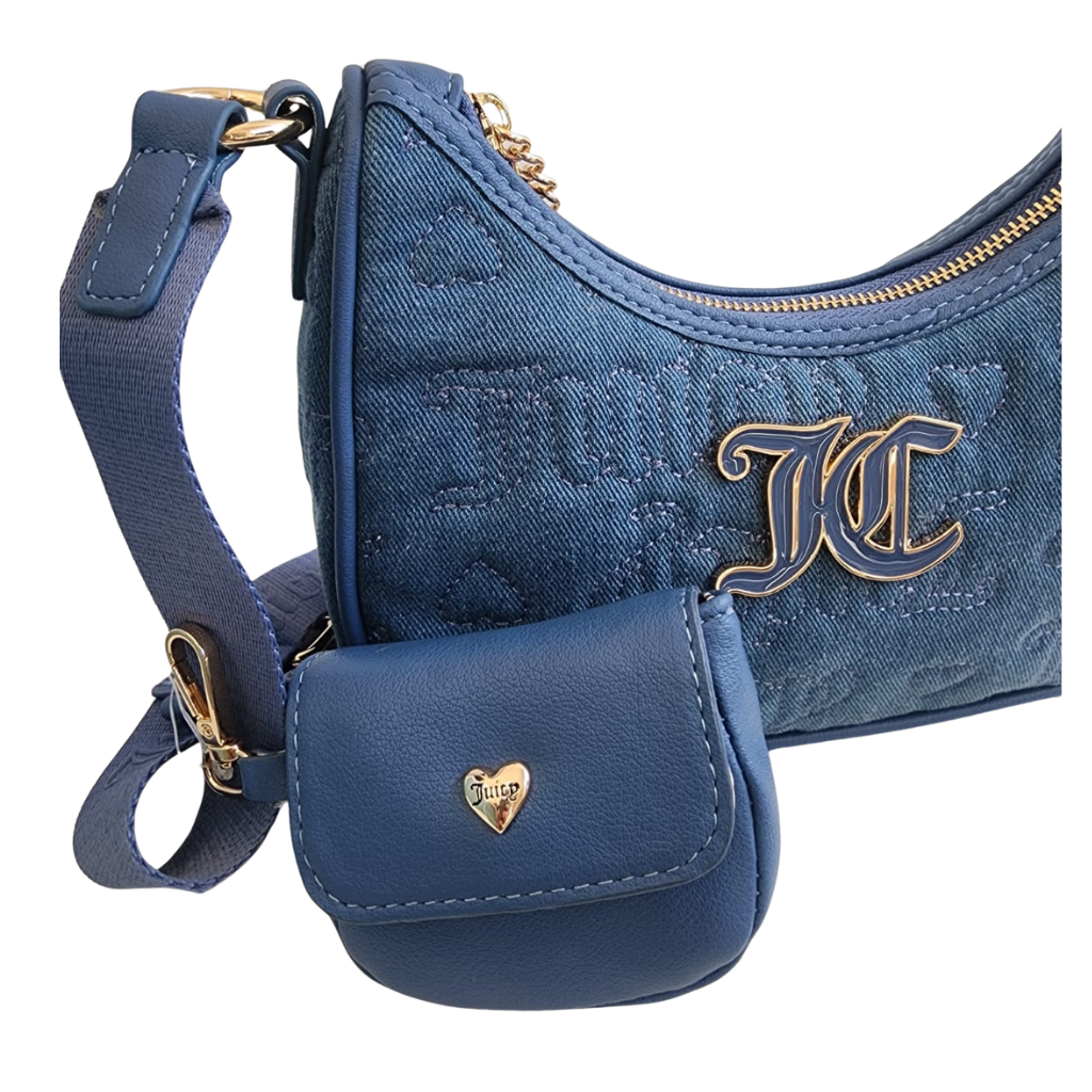 Bolsa Juicy Couture denim azul con monedero y correa ajustable