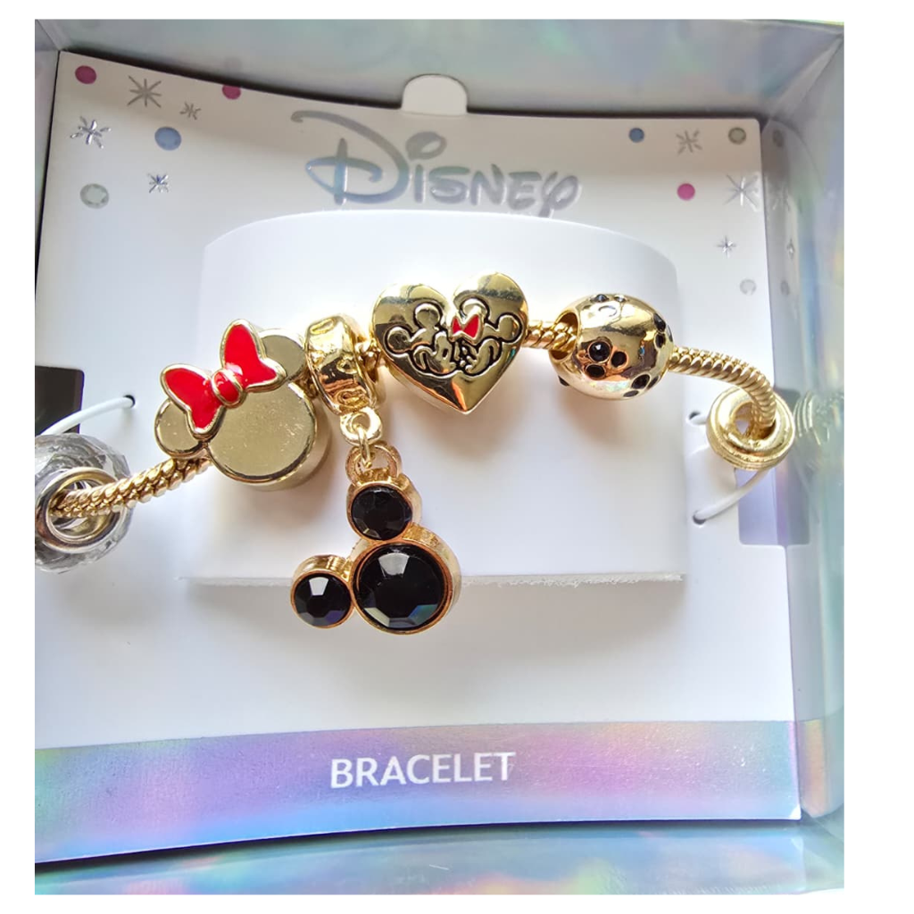 Pulsera Disney Original Minnie Mouse Dorada con Charms y Cristales en Caja de Regalo