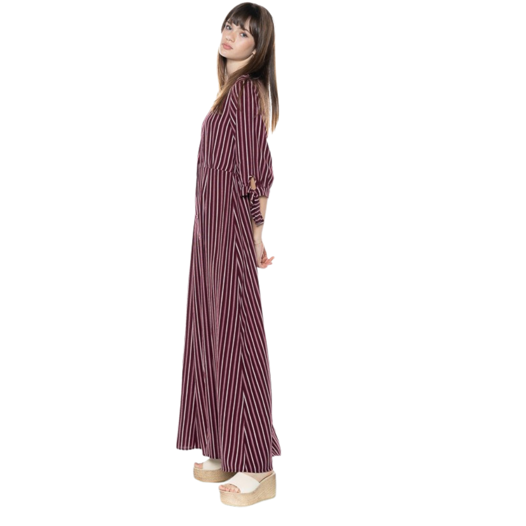 Vestido largo vino de rayas con manga 3/4