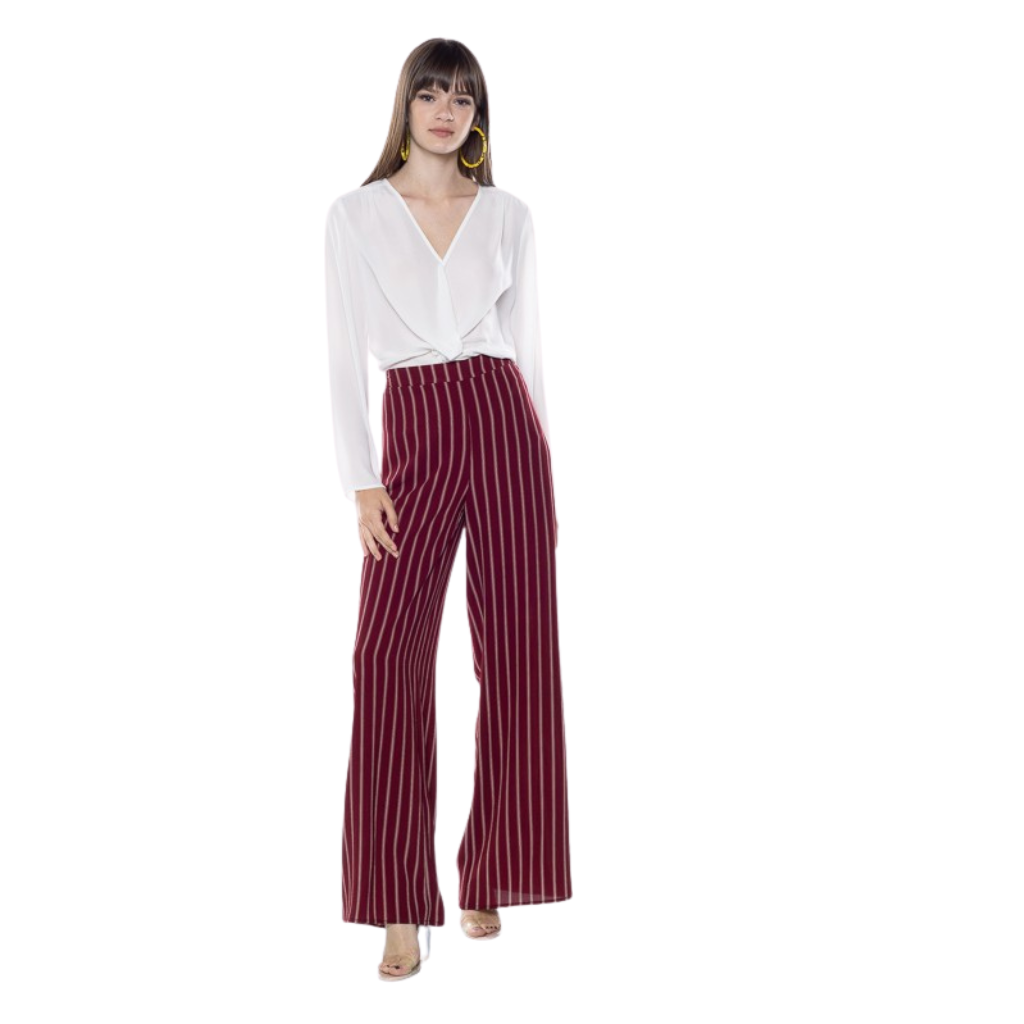Pantalón Palazzo Vino con Rayas Verticales
