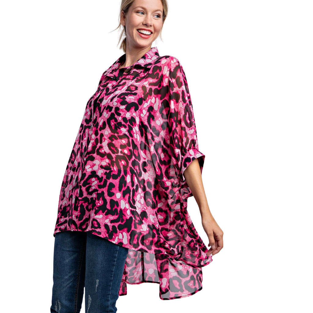 Maxi Blusa Animal Print Rosa Oversize