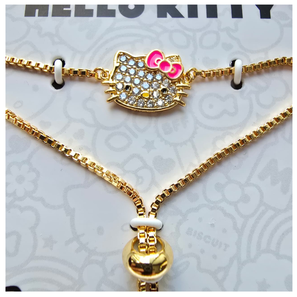 Pulsera Hello Kitty Original Ajustable Gold Flash Plated con Cristales en Caja de Regalo