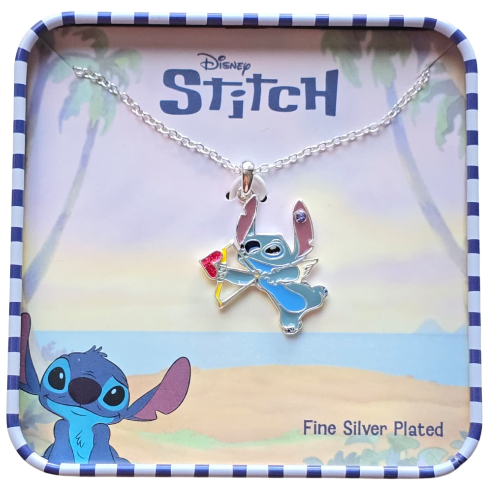Collar Disney Stitch Original Con Dije Plateado Fine Silver Plated En Caja Metálica