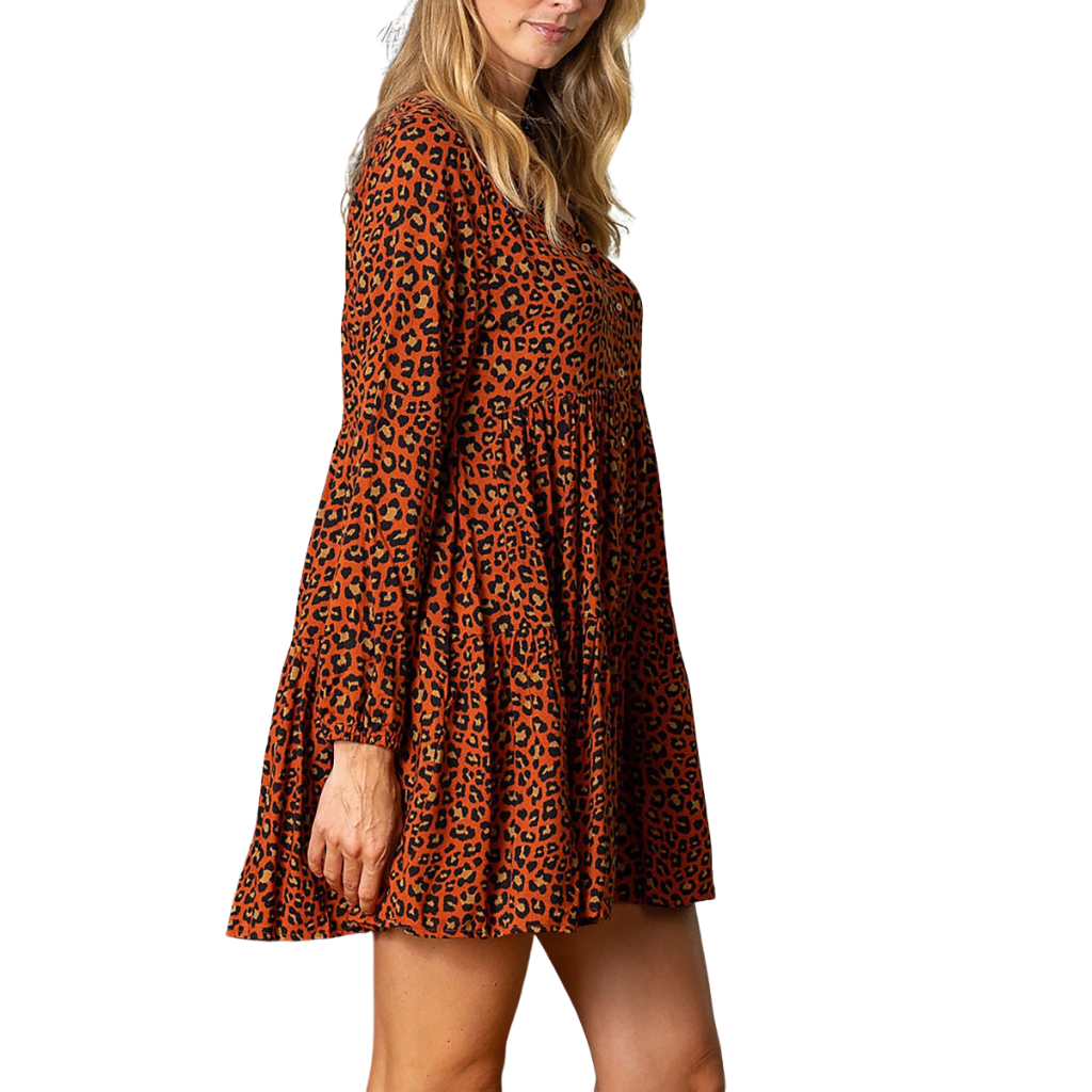 Vestido corto animal print manga larga