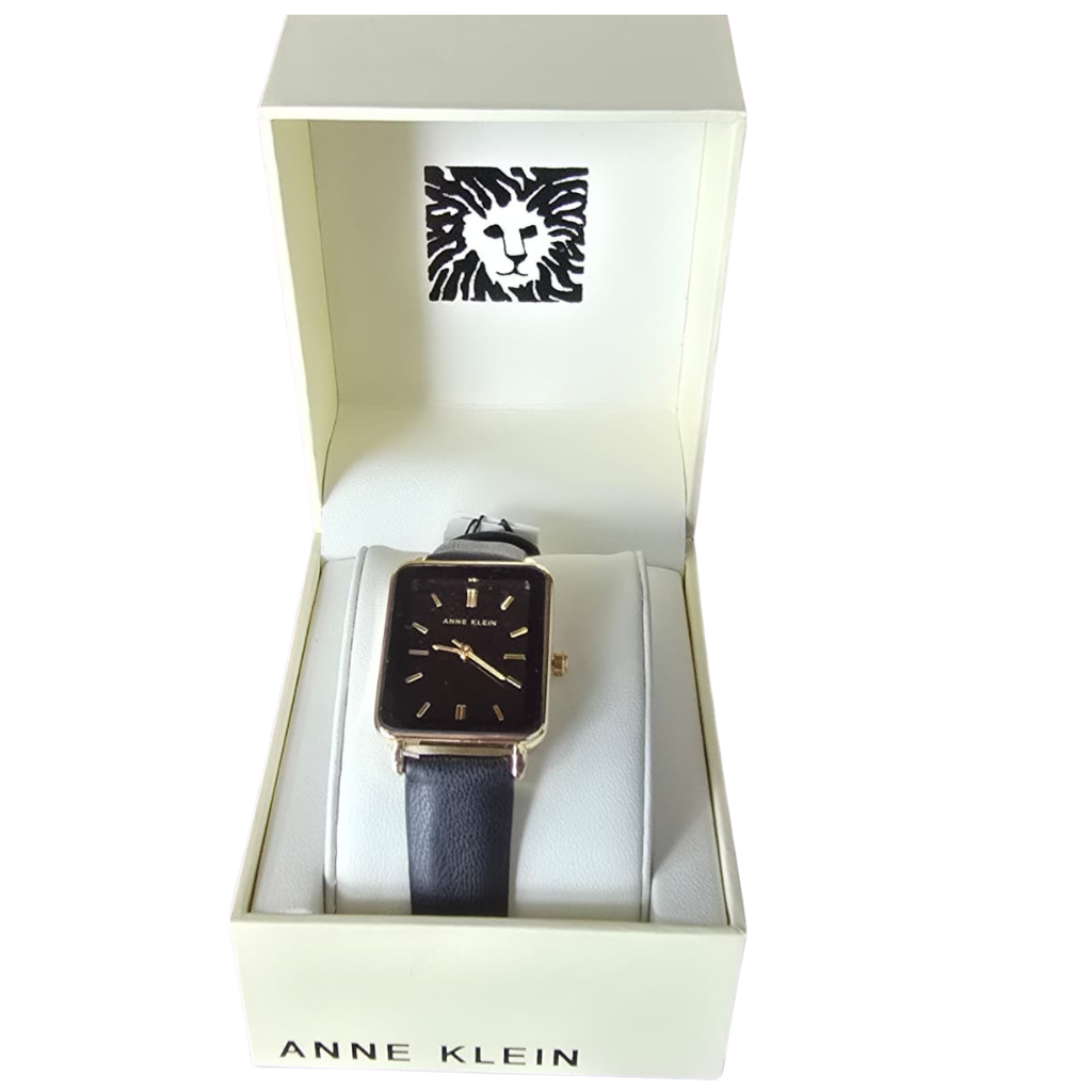 Reloj Anne Klein Negro con Caja Dorada y Correa Negra