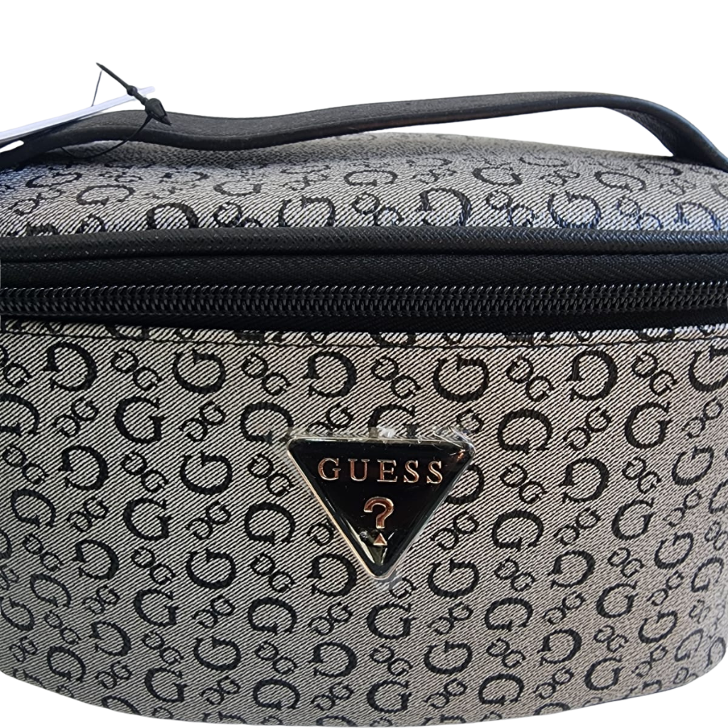 Cosmetiquera Guess monograma gris con cierre superior