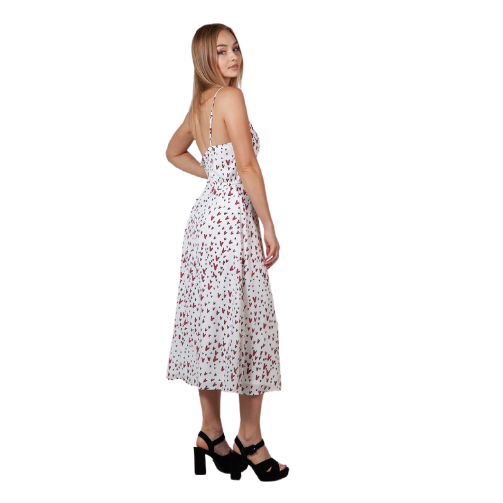 Vestido midi blanco con estampado de corazones
