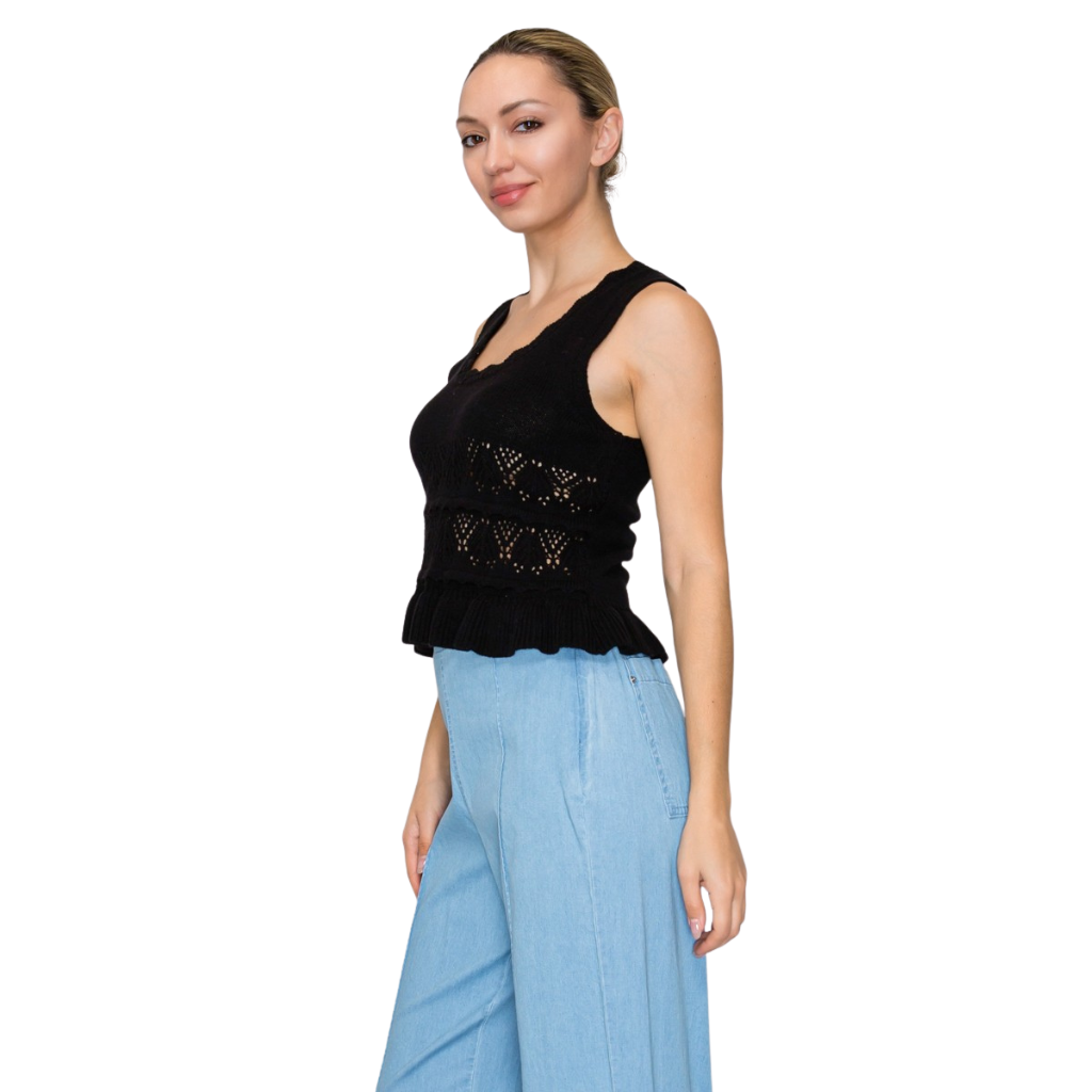 Blusa Tejida Negra con Detalle Calado