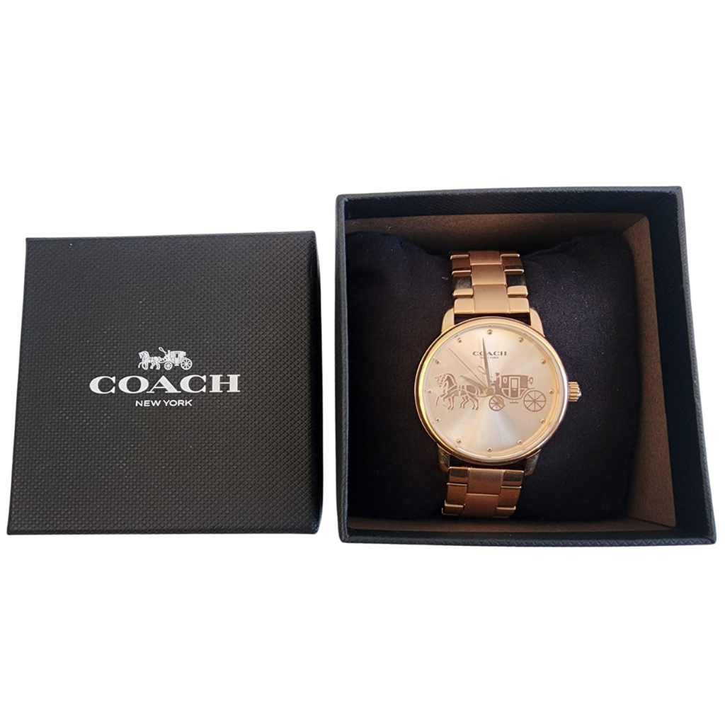 Reloj Coach Mujer Dorado Acero Inoxidable Diseño Carruaje Elegante