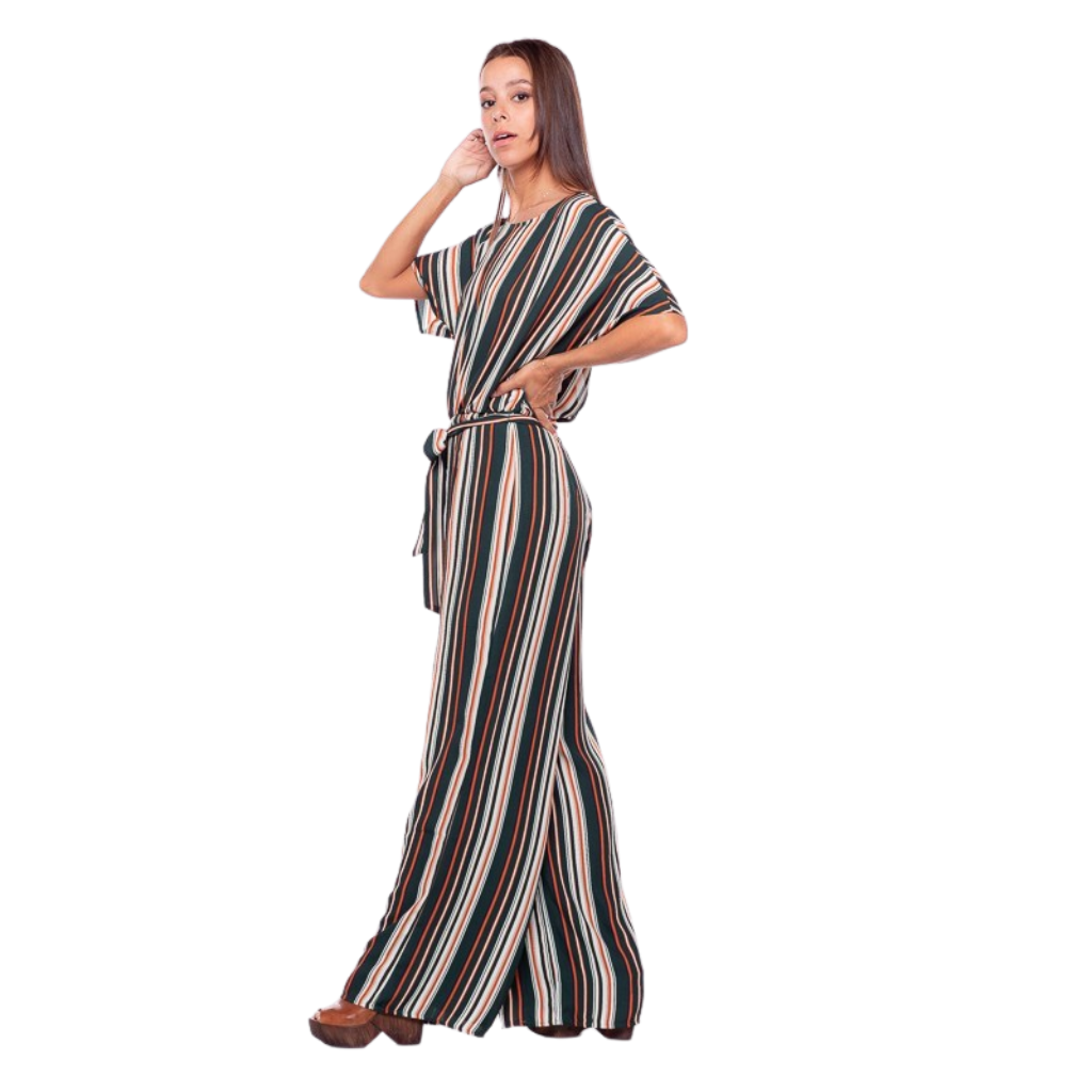 Jumpsuit a Rayas con Cinturón