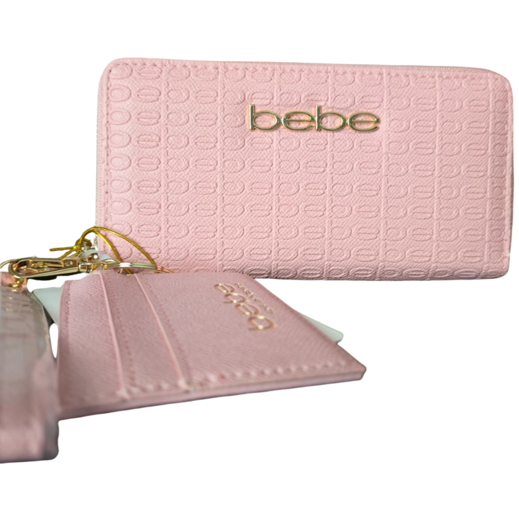 Cartera Bebe Rosa Texturizada con Cierre y Tarjetero