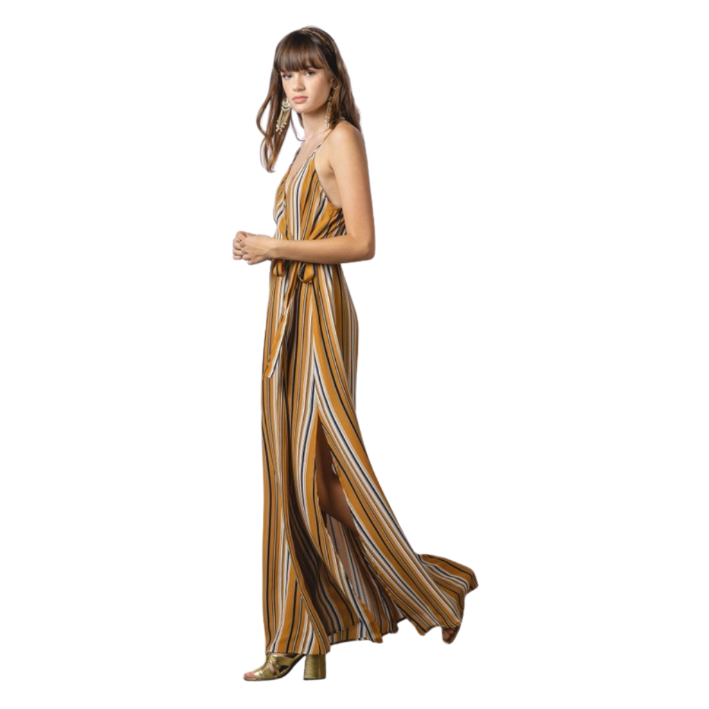 Vestido Largo Rayas Mostaza con Tirantes