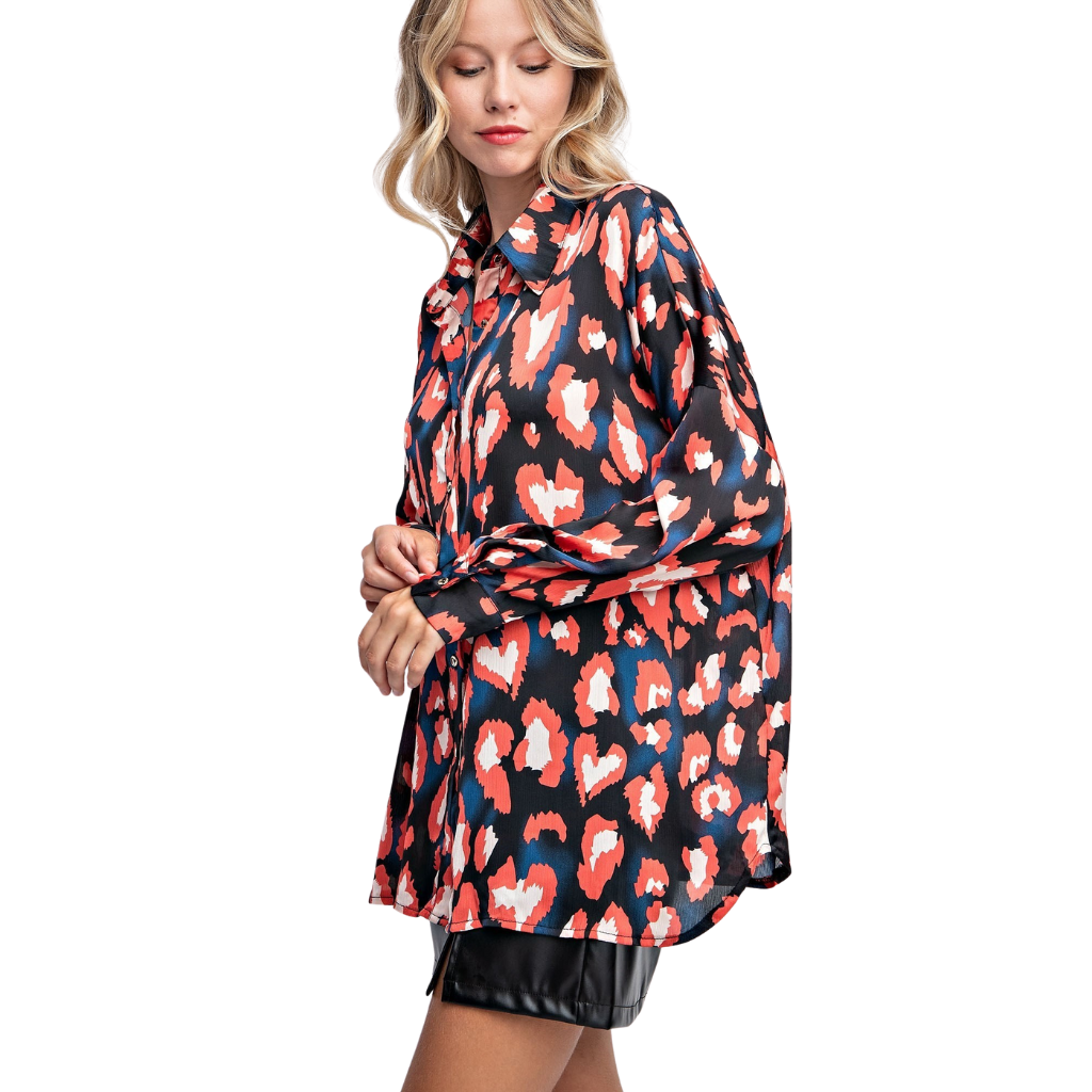 Blusa Oversize Estampado Rojo Animal Print