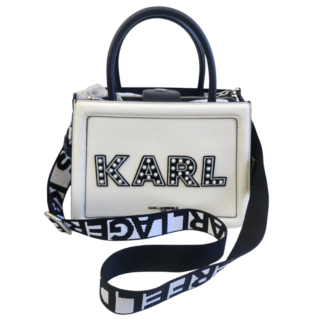 Bolsa Karl Lagerfeld blanca con logo KARL y correa ajustable